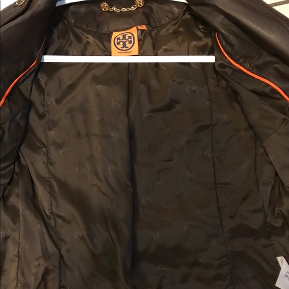 Tory Burch Brown Leather Moto Jacket - Picture 5 of 6